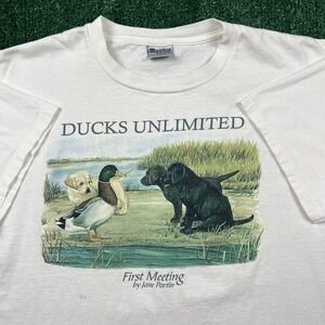 VTG Marathon Apparel Ducks Unlimited T-Shirt Men's White XL Cotton Lab Dog 90s